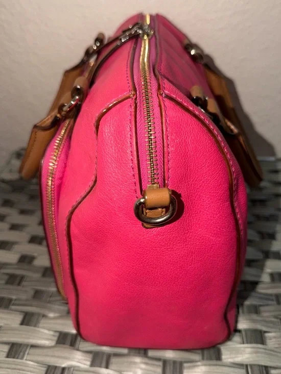 Kate Spade Pink Leather Satchel Crossbody Bag Brown Top Handles - Picture 10 of 16